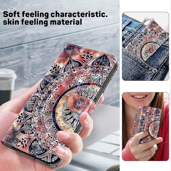 Skal till iPhone 16 Plus med Ställ, Mönstertryck, Läderfodral - Stående Katt Multicolor Color Mandala