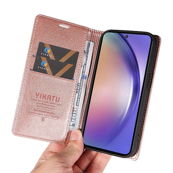 YIKATU YK-006 Fodral för Samsung Galaxy A55 5G Magnetisk Stängning PU Läder+TPU Plånboksställ Multicolor Rose Gold