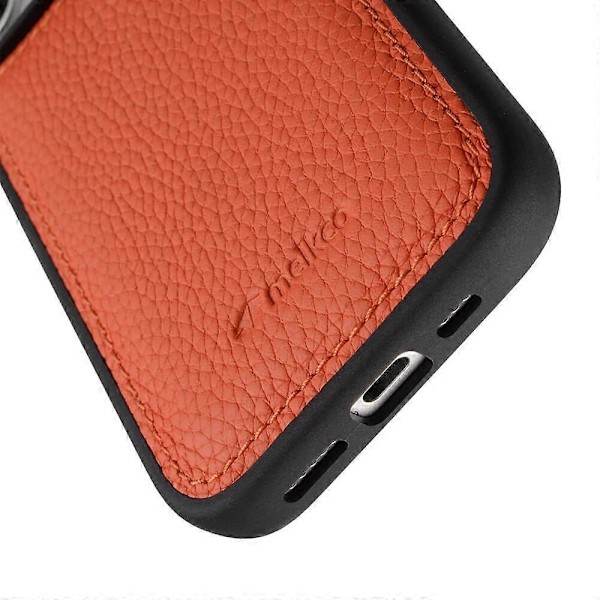 MELKCO Etui til iPhone 16 Ægte Koskind Læderbelagt PC Telefon Cover - Grå Multicolor Orange