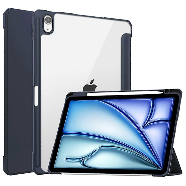 Til iPad Air 11 (2024) Klar Taske PU Læder Auto Vågn Op Sov Beskyttende Cover med Penholder - Grøn Multicolor Dark Blue