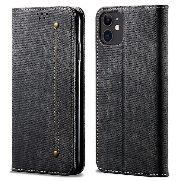 Allroundskydd Jeans Tyg Textur Läder Plånbok Ställ Fodral för iPhone 13 mini 5,4 tum