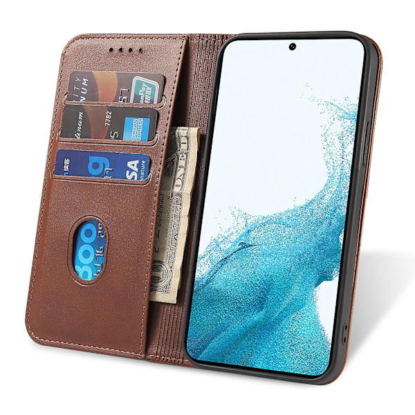 Fallsäkert phone case för Samsung Galaxy S21 Fe 5g , Pu läder plånboksställ Business Style Cover Brown