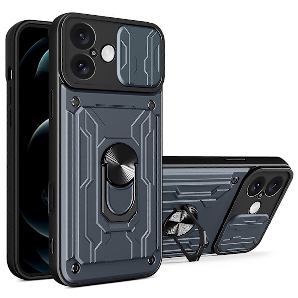 iPhone 16 Plus -kotelo PC+TPU-jalustalla ja kameran liukusuojalla Multicolor Style E