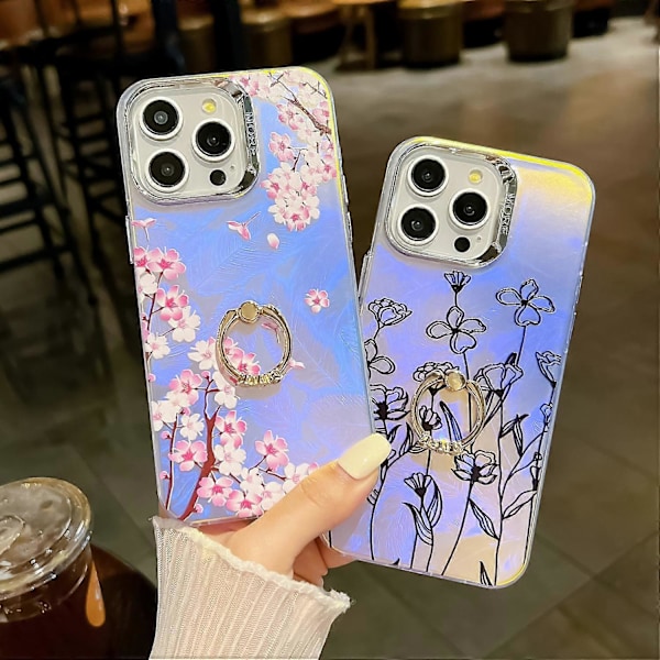 iPhone 15 Pro Max -kotelo, kukkakuvioinen lasertekstuuri, puhelimen takakansi rengaspidikkeellä Multicolor Style D