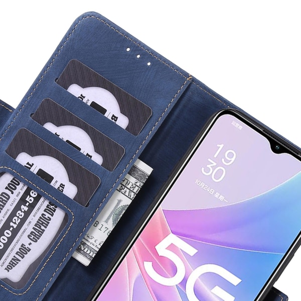 Til Oppo A58 5g/a78 5g Stødsikkert PU Læder Etui Wallet Stand Retro Tekstur Anti-drop Telefon Cover Blue