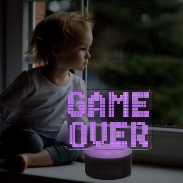 Game Over Led 8-bitars lampa Nattljus 3d Illusion Lampa för barn, 16 färger som ändras med fjärrkontroll, spelrum för barn i spelrum Gamer presentdekor som gåvor