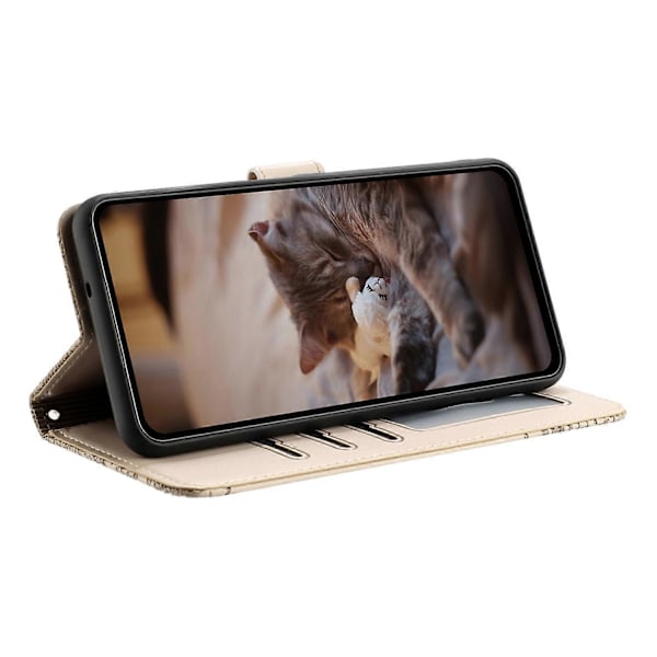 Skal för Samsung Galaxy A26 5G med handledsrem Läder Telefonskydd Vägg Katter Mönster Multicolor Apricot