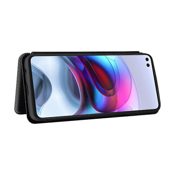 Auto-absorberende Stand Carbon Fiber Tekstur Læder Shell Cover til Motorola Edge S/Moto G100