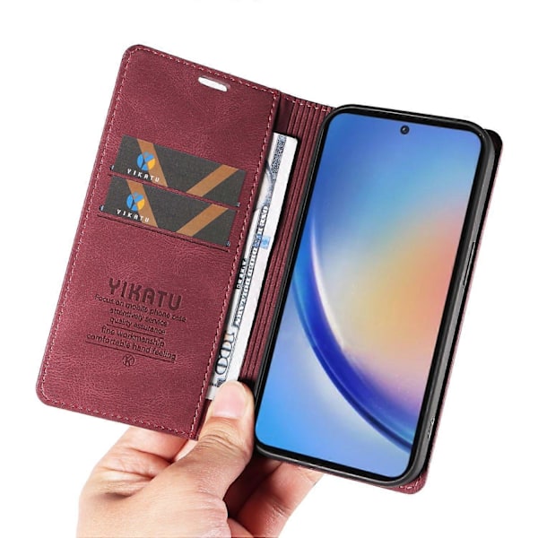 YIKATU YK-004 Starkt Magnetiskt Fodral i PU-Läder Plånboksfodral för Samsung Galaxy A35 5G Multicolor Wine Red