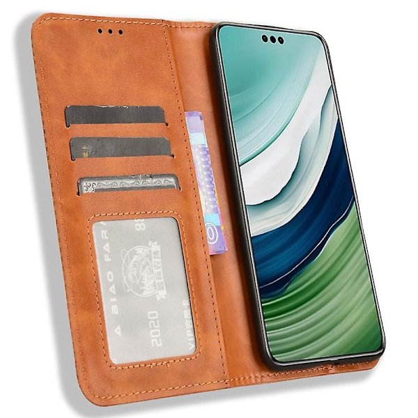 Til Huawei Mate 60 Retro PU Læder Etui Magnetisk Auto-absorberende Pung Stand Telefon Cover Brown