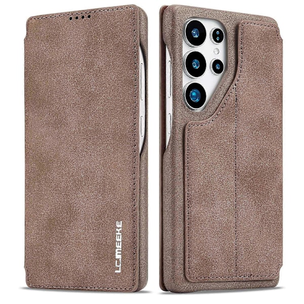 LC.IMEEKE Etui til Samsung Galaxy S25 Ultra med Kortholder, Støttefod og Læder Telefoncover Multicolor Coffee