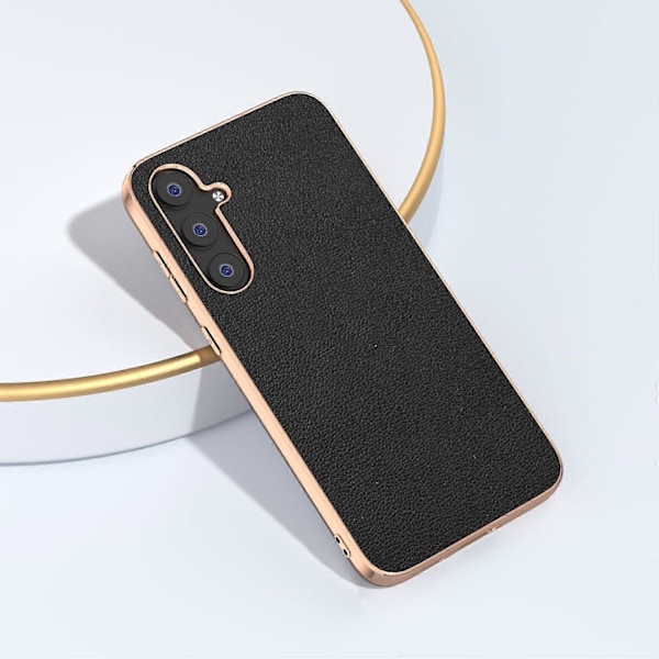 Äkta Läderöverdrag med PC+TPU Elektroplätering Skal för Samsung Galaxy S23 FE Multicolor Style C