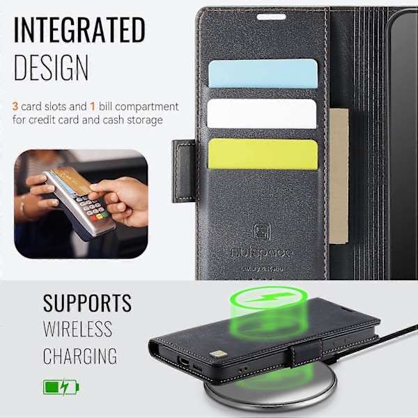 Samsung Galaxy S23+ -kotelo AUTSPACE A11 RFID-suojattu retro nahkainen lompakkokotelo puhelimelle- Multicolor Black