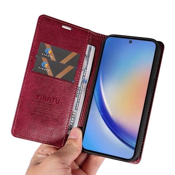 YIKATU YK-006 Samsung Galaxy A35 5G -puhelimen kotelo, pudotuskestävä PU-nahka+TPU-lompakkokotelo Multicolor Wine Red