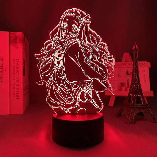Anime Demon Slayer Nezuko Kamado Lampe Kul 3D-Illusjon Nattlampe Hjem Rom Dekor Akryl LED-Lys Julegave Lamper (16 Farger Med Fjernkontroll)