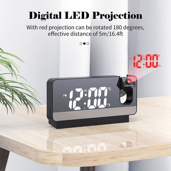 Digital LED-projektion Väckarklocka Bordsklocka Sovrum Sängklocka Sovtimer Stor takklocka