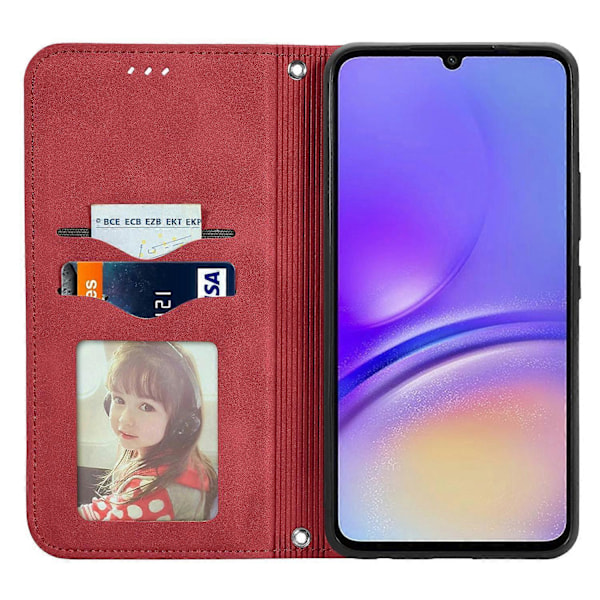 Samsung Galaxy A06 -puhelinnahkakotelo korttipidikkeellä ja magneettisella kiinnityksellä - Harmaa Multicolor Red