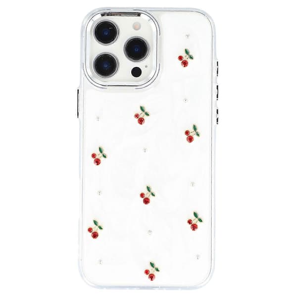 Til iPhone 16 Pro Max Cover 3D Epoxy Kirsebær Design Blød TPU Bagside