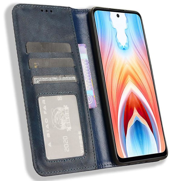 För Oppo A79 5g / A2 5g Case Retro Pu Läder Magnetisk automatiskt stängande cover Blue
