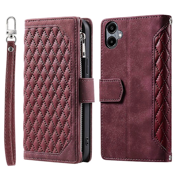 Tyyli 005 Samsung Galaxy A06 5G Lompakkokotelo Timanttikuvioinen Tikkaus PU-nahkainen Puhelinkotelo Multicolor Wine Red