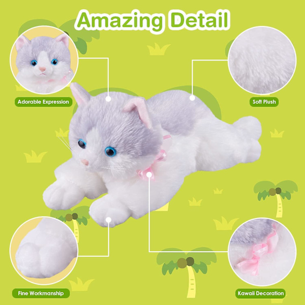 Grå Plysj Katt Kosedyr Realistisk Leke Supermyk Kattunge Kosete Kattunge Kjæledyr Kitty Fluffy Katt Beroligende Klemmer Sovende Bursdag Jul Takk