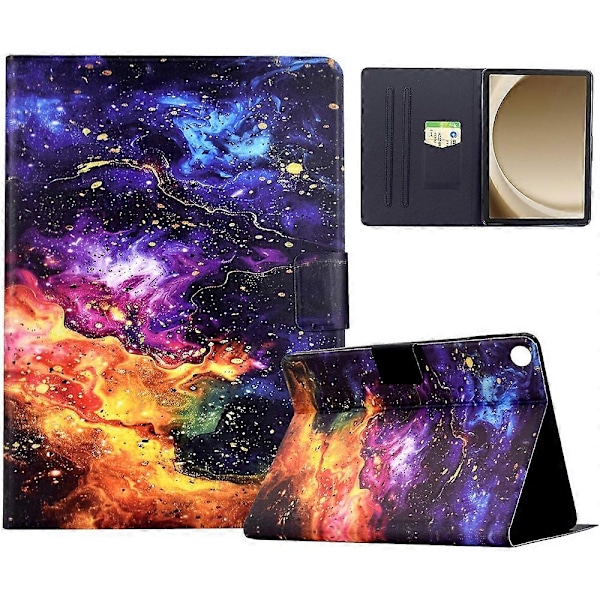 Samsung Galaxy Tab A9+ -koteloteline, kuvioitu tablettinahkakotelo automaattisella herätys-/lepotustoiminnolla Multicolor Nebula