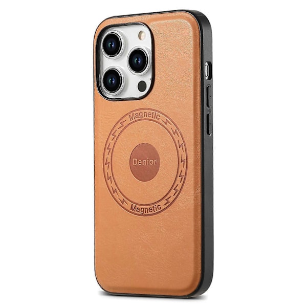 DENIOR Magnetiskt Skal för iPhone 15 Pro Max PU Läderbelagd TPU+PC Fodral Multicolor Khaki