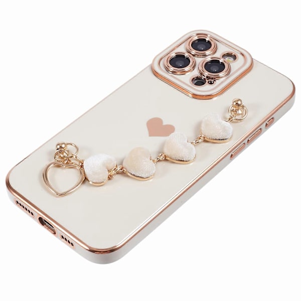Elektroplettert Kant Hjerte Mønster TPU Telefondeksel med Stropp til iPhone 13 Pro Multicolor Style F