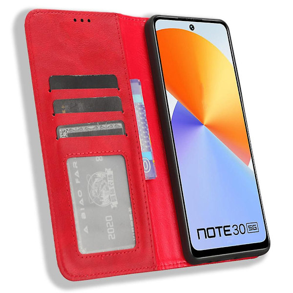 Stativ case För Infinix Note 30 4g/x6833b/x6716b Magnetisk stängning Telefon Retro Pu Cover Red
