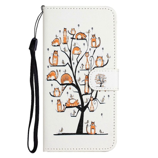 Motorola Moto E15 4G/G05 4G -kotelo, kuvioitu PU-nahkainen lompakkokotelo, ristikkäinen tekstuuri - Panda Multicolor Cat and Tree