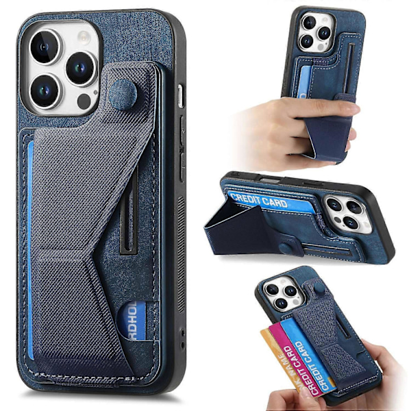 Retro læder bagcover med kortslot og sidefodstøtte til iPhone 16 Pro Max - Grøn Multicolor Blue