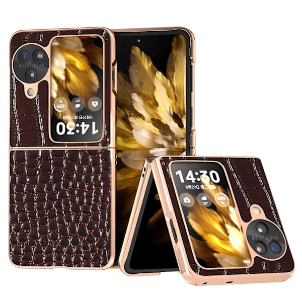 Skal för Oppo Find N3 Flip 5G Krokodiltextur Äkta Läder+PC Mobilskal Multicolor Style C