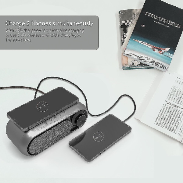 Multifunktionell Bärbar Bluetooth högtalare Desktop Klocka Alarm Mobiltelefon Trådlös Laddare Fm Radio Musik o Familjepresent