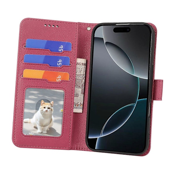 Læderetui med pung, stativ og magnetlukning til iPhone 16 Pro Max - Grøn Multicolor Rose