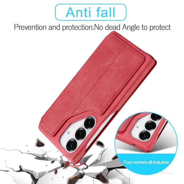 LC.IMEEKE Samsung Galaxy S25+ -kotelo korttipidikkeellä, jalustalla ja nahkakannella Multicolor Red