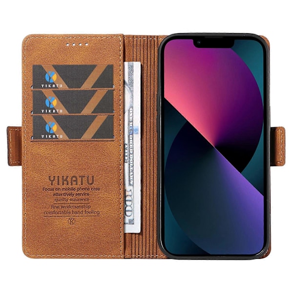 YIKATU YK-005 Pung Etui til iPhone 14 Stativ PU Læder Hud-berørings Magnetisk Beskyttende Telefon Cover Multicolor Style C