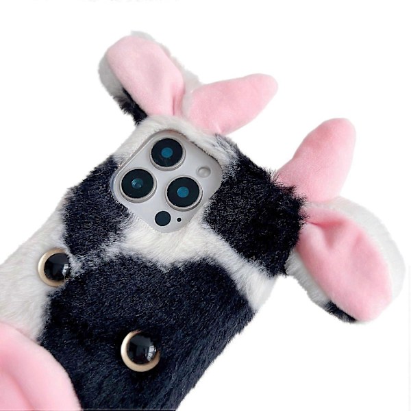 For iPhone 16 Pro Deksel Fluffy Cows Ear Anit-Drop Myk TPU Telefon Deksel Multicolor Style C