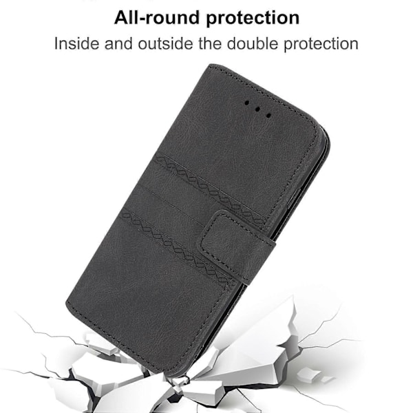 For iPhone 15 Pro Max Deksel Preget Lær Stativ Støtsikkert Telefondeksel med Stropp Multicolor Style C