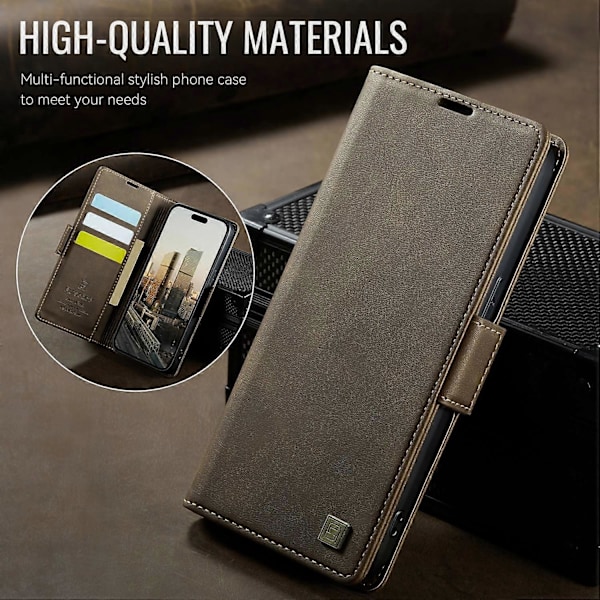 iPhone 15 Pro Max -kotelo AUTSPACE A11 RFID-suojattu retro nahkainen puhelinlompakkokotelo - Musta Multicolor Brown