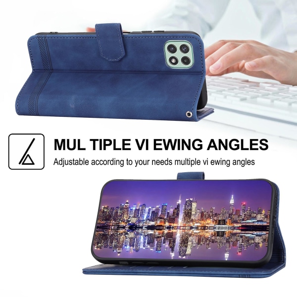 Dierfeng Df-03 Stand Phone case För Samsung Galaxy A22 5g (eu-version), Linjer Imprinted Pu-läder cover Blue