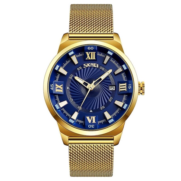 Skmei 9166 30m Vanntett Metall Quartz Armbåndsur Gull Blue