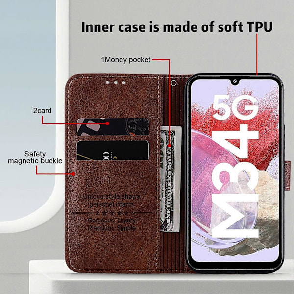 Til Samsung Galaxy A34 5G Fuld Beskyttelse Ensfarvet PU Læder Wallet Case Mobiltelefon Stand Cover Multicolor Style E
