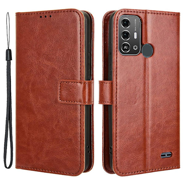 Zte Blade A53 Pro -puhelimen nahkakotelo lompakolla ja jalustalla Brown