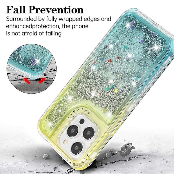 Til iPhone 13 Pro 6,1 tommer mobiltelefonetui TPU+PC Anti-drop Gradient Flydende Kviksandsskal Multicolor Gold+Light Blue