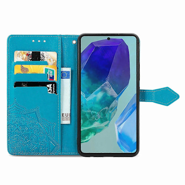 För Samsung Galaxy S24 FE Fodral Mandala Präglad Design Läder Plånbok Mobilskal - Grå Multicolor Blue