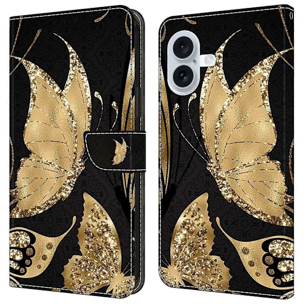 iPhone 16 Plus -lompakkokotelo magneettilukolla ja 3D-kuviollisella nahkapuhelinkuoressa Multicolor Style J