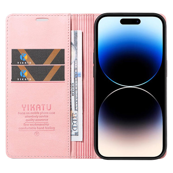 För Iphone 15 Pro Max Skin-touch Pu Läder Shell Plånboksställ Cover Pink