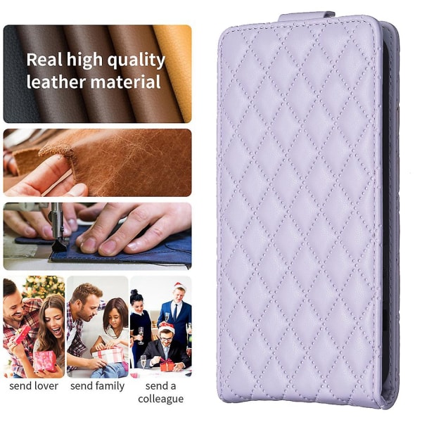 Stötsäkert case för Iphone 15 Pro Max vertikalt flip- cover Pu-läderpräglat telefonskal Purple