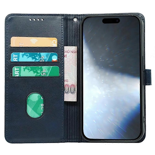 Kalveskinds tekstur læder etui med stativ i bogstil til iPhone 16 Pro Max Multicolor Style D