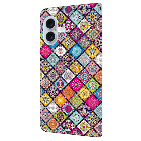Skal för iPhone 16 Mönstertryckt Skyddande Fodral TPU+PU Läder Flip Telefonfodral Multicolor Style B